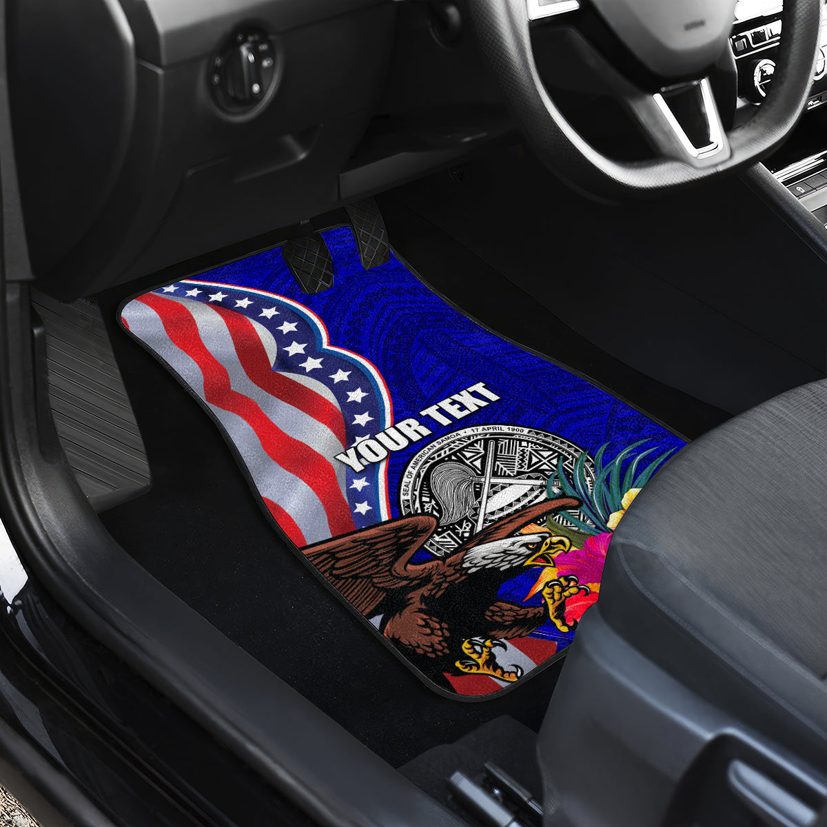 Personalised American Samoa and United States Car Mats Bald Eagle and Seal Hibiscus Polynesian Pattern LT03 - Polynesian Pride
