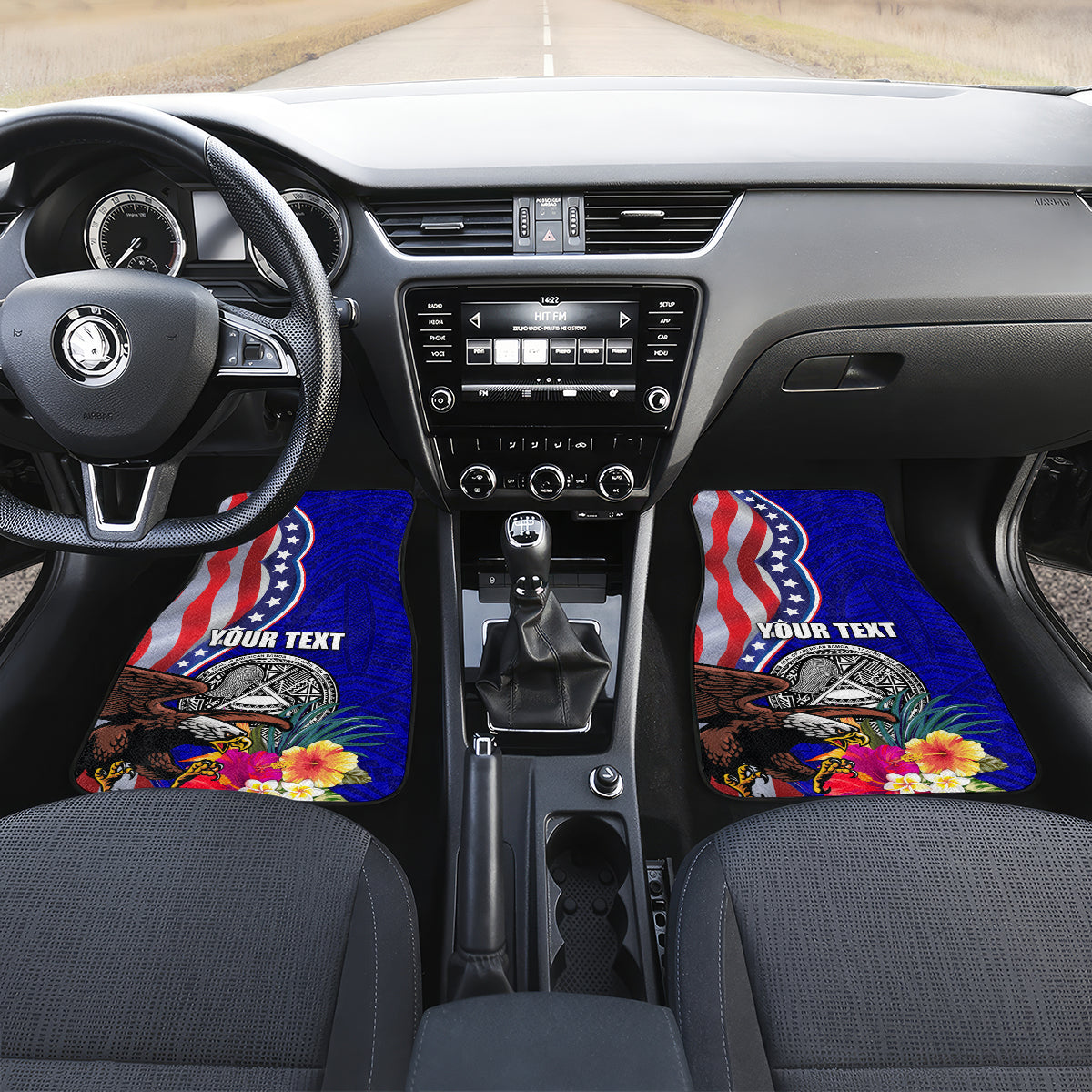 Personalised American Samoa and United States Car Mats Bald Eagle and Seal Hibiscus Polynesian Pattern LT03 Set 2pcs - Front Blue - Polynesian Pride