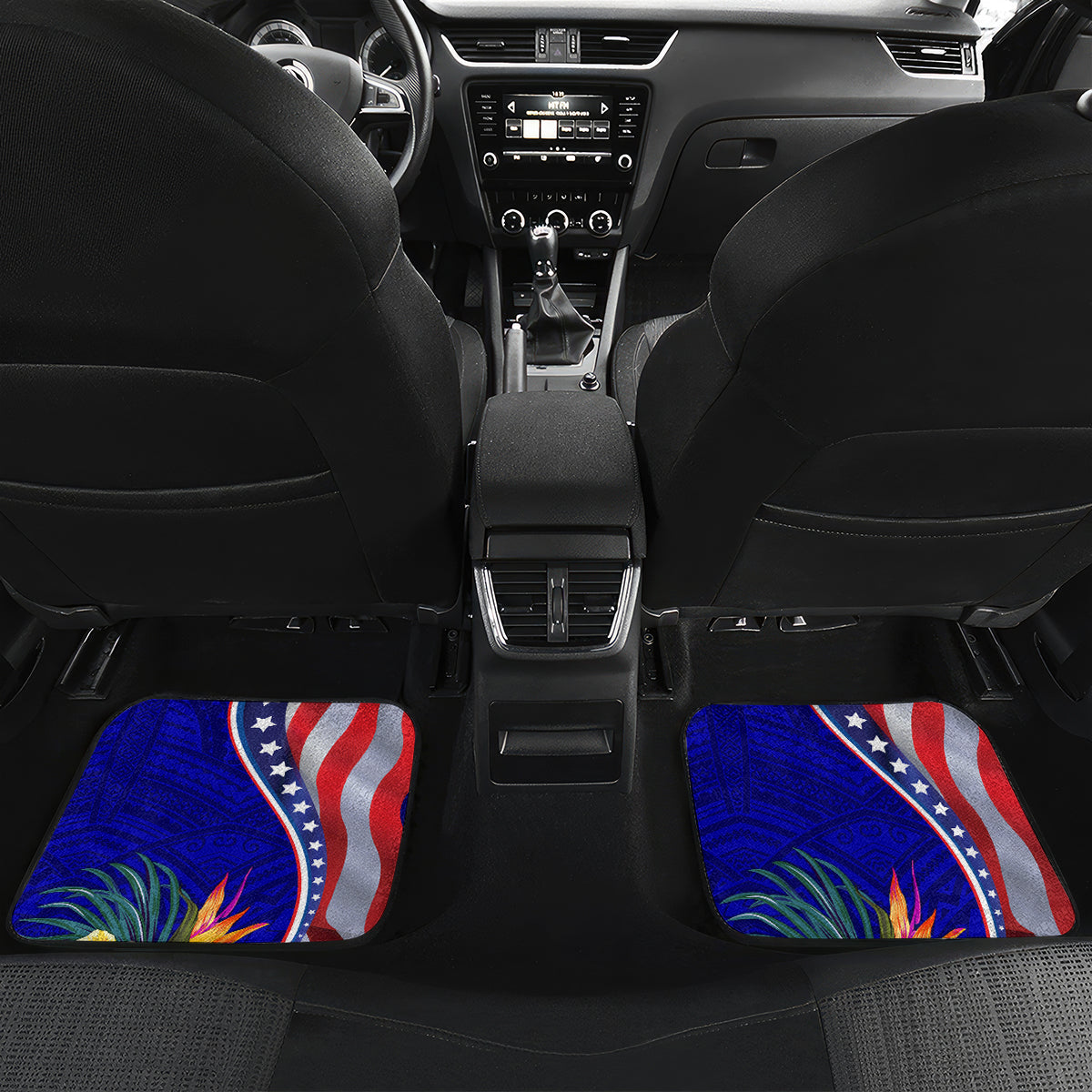 Personalised American Samoa and United States Car Mats Bald Eagle and Seal Hibiscus Polynesian Pattern LT03 Set 2pcs - Back Blue - Polynesian Pride