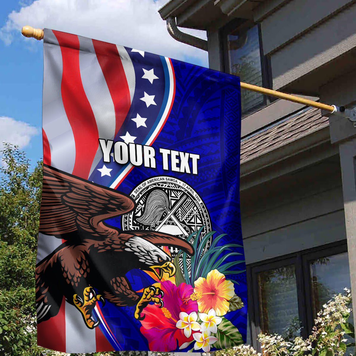 Personalised American Samoa and United States Garden Flag Bald Eagle and Seal Hibiscus Polynesian Pattern LT03 - Polynesian Pride
