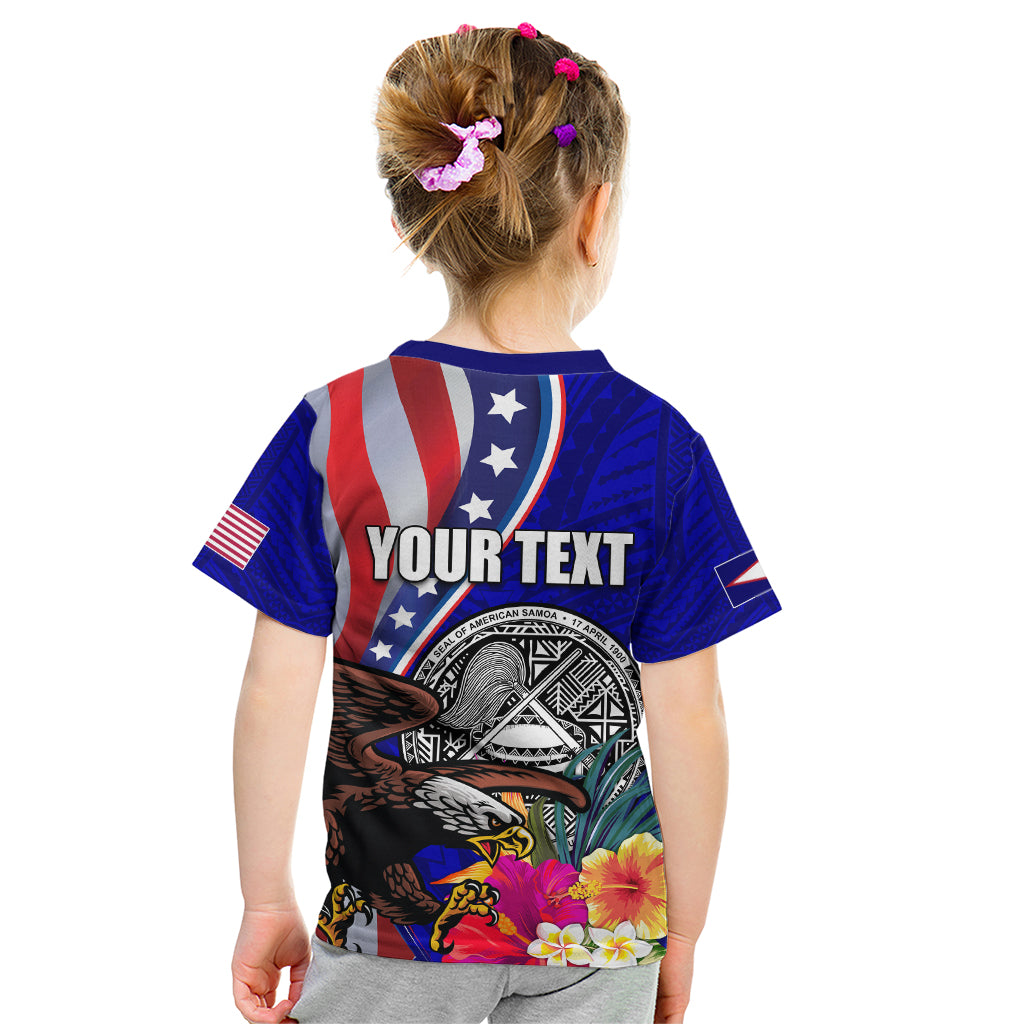 Personalised American Samoa and United States Kid T Shirt Bald Eagle and Seal Hibiscus Polynesian Pattern LT03 - Polynesian Pride