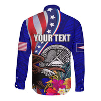 Personalised American Samoa and United States Long Sleeve Button Shirt Bald Eagle and Seal Hibiscus Polynesian Pattern LT03 - Polynesian Pride
