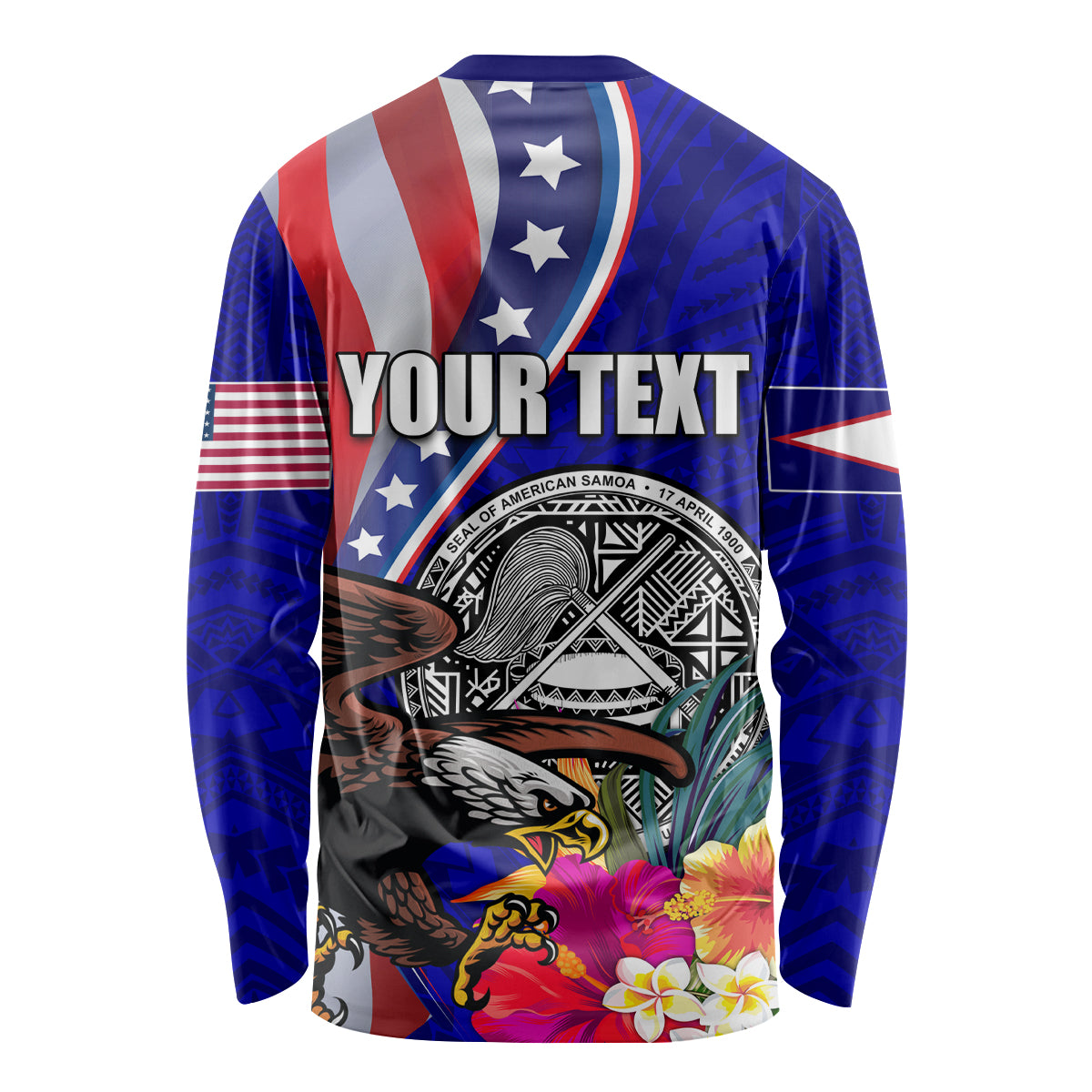 Personalised American Samoa and United States Long Sleeve Shirt Bald Eagle and Seal Hibiscus Polynesian Pattern LT03 - Polynesian Pride