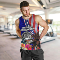 Personalised American Samoa and United States Men Tank Top Bald Eagle and Seal Hibiscus Polynesian Pattern LT03 Blue - Polynesian Pride