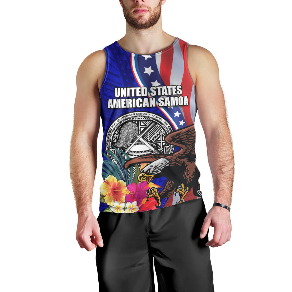 Personalised American Samoa and United States Men Tank Top Bald Eagle and Seal Hibiscus Polynesian Pattern LT03 - Polynesian Pride