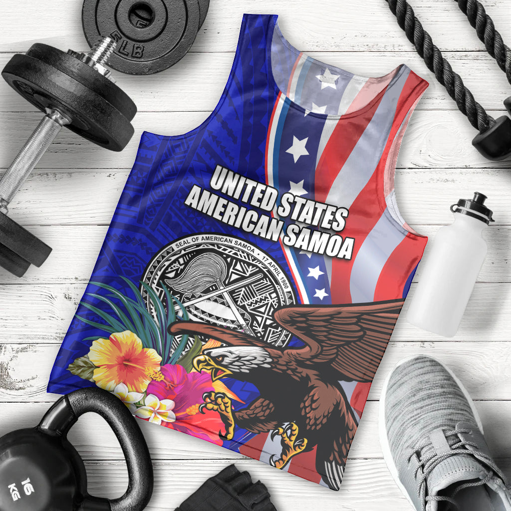 Personalised American Samoa and United States Men Tank Top Bald Eagle and Seal Hibiscus Polynesian Pattern LT03 - Polynesian Pride