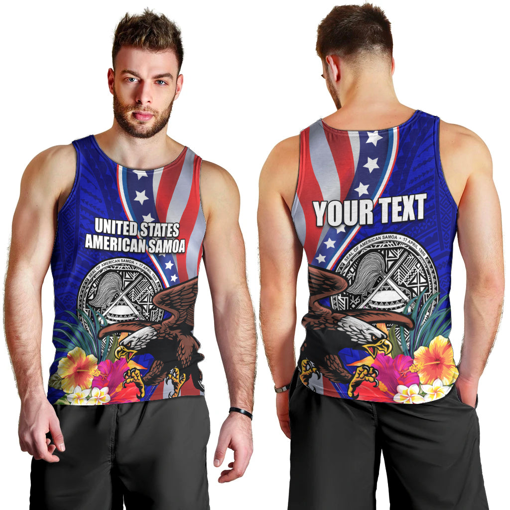 Personalised American Samoa and United States Men Tank Top Bald Eagle and Seal Hibiscus Polynesian Pattern LT03 - Polynesian Pride