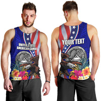 Personalised American Samoa and United States Men Tank Top Bald Eagle and Seal Hibiscus Polynesian Pattern LT03 - Polynesian Pride