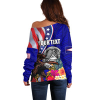 Personalised American Samoa and United States Off Shoulder Sweater Bald Eagle and Seal Hibiscus Polynesian Pattern LT03 - Polynesian Pride