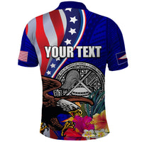 Personalised American Samoa and United States Polo Shirt Bald Eagle and Seal Hibiscus Polynesian Pattern LT03 - Polynesian Pride