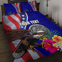 Personalised American Samoa and United States Quilt Bed Set Bald Eagle and Seal Hibiscus Polynesian Pattern LT03 Blue - Polynesian Pride