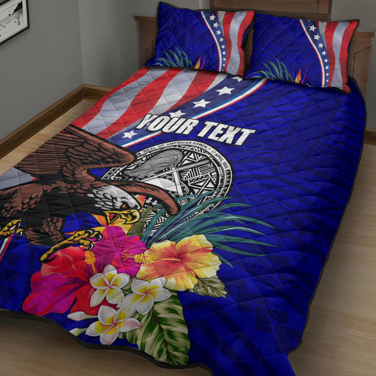 Personalised American Samoa and United States Quilt Bed Set Bald Eagle and Seal Hibiscus Polynesian Pattern LT03 - Polynesian Pride