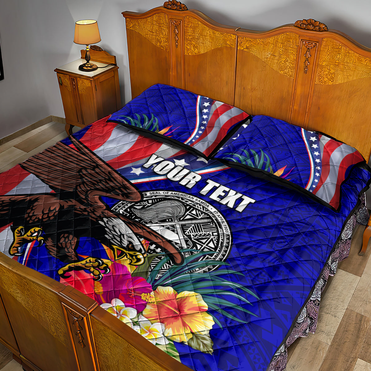 Personalised American Samoa and United States Quilt Bed Set Bald Eagle and Seal Hibiscus Polynesian Pattern LT03 - Polynesian Pride