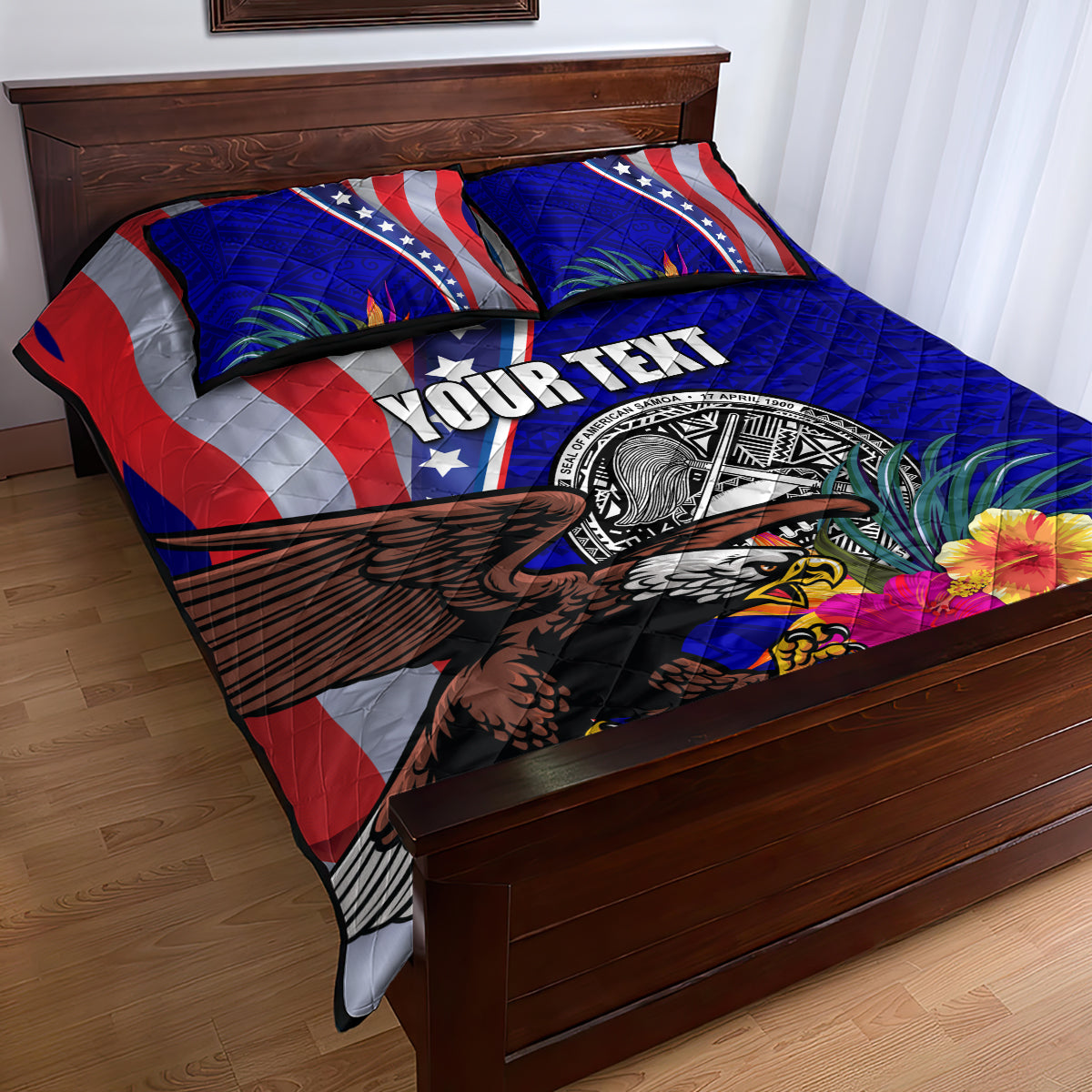 Personalised American Samoa and United States Quilt Bed Set Bald Eagle and Seal Hibiscus Polynesian Pattern LT03 - Polynesian Pride