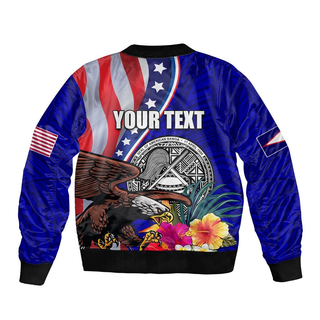 Personalised American Samoa and United States Sleeve Zip Bomber Jacket Bald Eagle and Seal Hibiscus Polynesian Pattern LT03 - Polynesian Pride