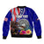 Personalised American Samoa and United States Sleeve Zip Bomber Jacket Bald Eagle and Seal Hibiscus Polynesian Pattern