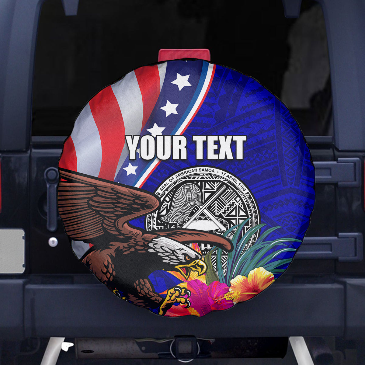 Personalised American Samoa and United States Spare Tire Cover Bald Eagle and Seal Hibiscus Polynesian Pattern LT03 - Polynesian Pride