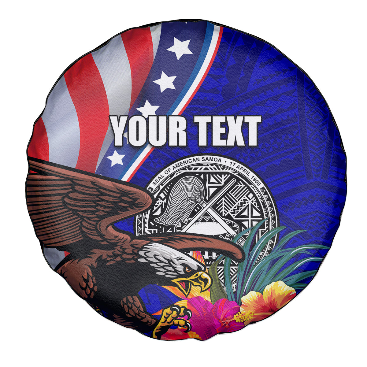 Personalised American Samoa and United States Spare Tire Cover Bald Eagle and Seal Hibiscus Polynesian Pattern LT03 - Polynesian Pride