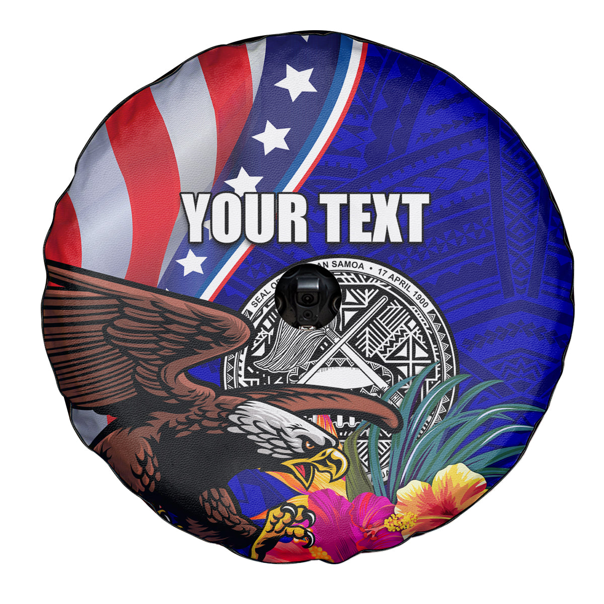 Personalised American Samoa and United States Spare Tire Cover Bald Eagle and Seal Hibiscus Polynesian Pattern LT03 - Polynesian Pride
