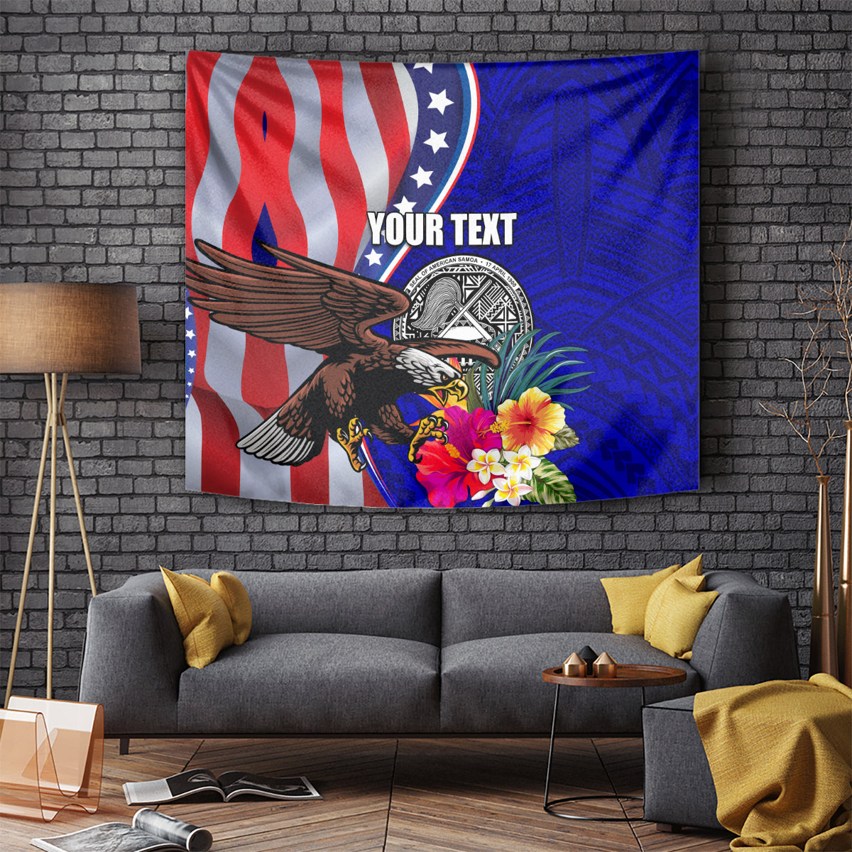 Personalised American Samoa and United States Tapestry Bald Eagle and Seal Hibiscus Polynesian Pattern LT03 - Polynesian Pride