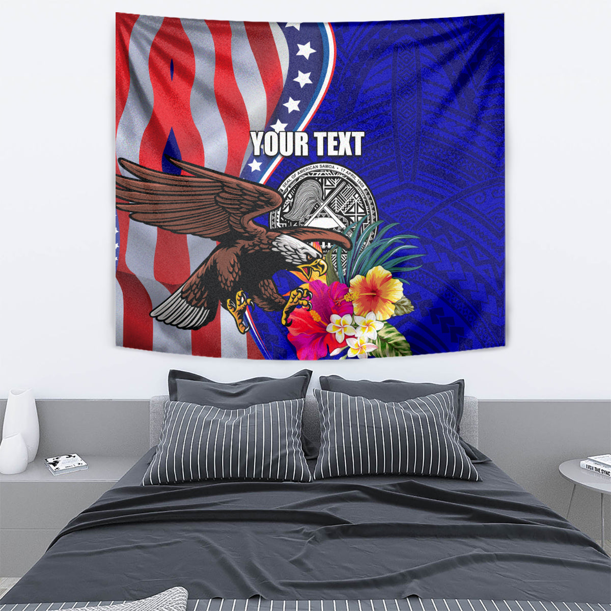 Personalised American Samoa and United States Tapestry Bald Eagle and Seal Hibiscus Polynesian Pattern LT03 - Polynesian Pride