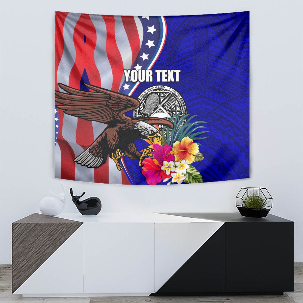 Personalised American Samoa and United States Tapestry Bald Eagle and Seal Hibiscus Polynesian Pattern LT03 - Polynesian Pride