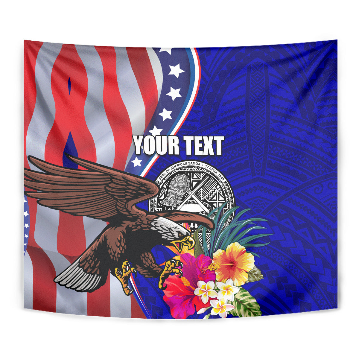 Personalised American Samoa and United States Tapestry Bald Eagle and Seal Hibiscus Polynesian Pattern LT03 - Polynesian Pride