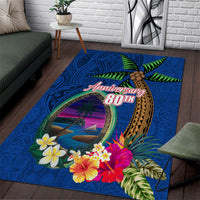 Guam Liberation Day 80th Anniversary Area Rug Palm Tree and Seal Artwork Hibiscus Polynesian Pattern LT03 Blue - Polynesian Pride