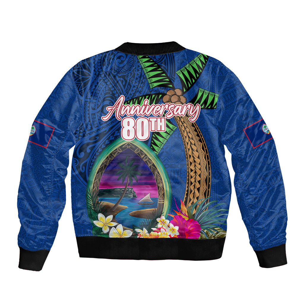 Guam Liberation Day 80th Anniversary Bomber Jacket Palm Tree and Seal Artwork Hibiscus Polynesian Pattern LT03 - Polynesian Pride