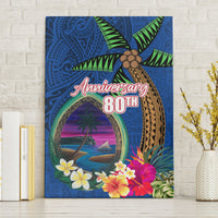 Guam Liberation Day 80th Anniversary Canvas Wall Art Palm Tree and Seal Artwork Hibiscus Polynesian Pattern LT03 Without Frame Blue - Polynesian Pride