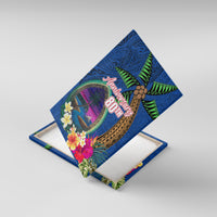 Guam Liberation Day 80th Anniversary Canvas Wall Art Palm Tree and Seal Artwork Hibiscus Polynesian Pattern LT03 With Frame Blue - Polynesian Pride