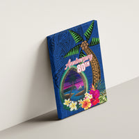 Guam Liberation Day 80th Anniversary Canvas Wall Art Palm Tree and Seal Artwork Hibiscus Polynesian Pattern LT03 - Polynesian Pride