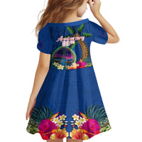 Guam Liberation Day 80th Anniversary Kid Short Sleeve Dress Palm Tree and Seal Artwork Hibiscus Polynesian Pattern LT03 - Polynesian Pride