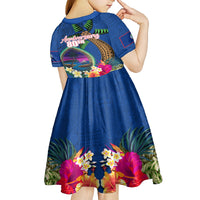 Guam Liberation Day 80th Anniversary Kid Short Sleeve Dress Palm Tree and Seal Artwork Hibiscus Polynesian Pattern LT03 - Polynesian Pride