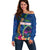 Guam Liberation Day 80th Anniversary Off Shoulder Sweater Palm Tree and Seal Artwork Hibiscus Polynesian Pattern