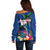 Guam Liberation Day 80th Anniversary Off Shoulder Sweater Palm Tree and Seal Artwork Hibiscus Polynesian Pattern