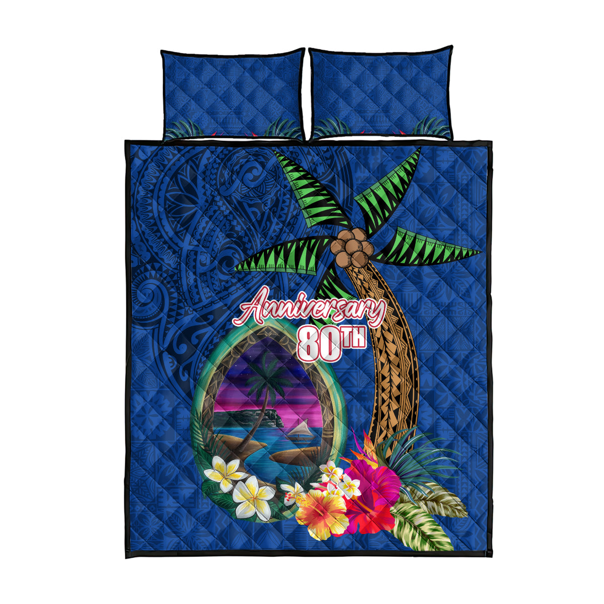 Guam Liberation Day 80th Anniversary Quilt Bed Set Palm Tree and Seal Artwork Hibiscus Polynesian Pattern LT03 - Polynesian Pride