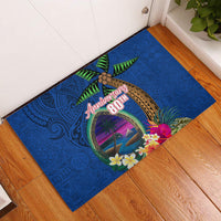 Guam Liberation Day 80th Anniversary Rubber Doormat Palm Tree and Seal Artwork Hibiscus Polynesian Pattern LT03 Blue - Polynesian Pride