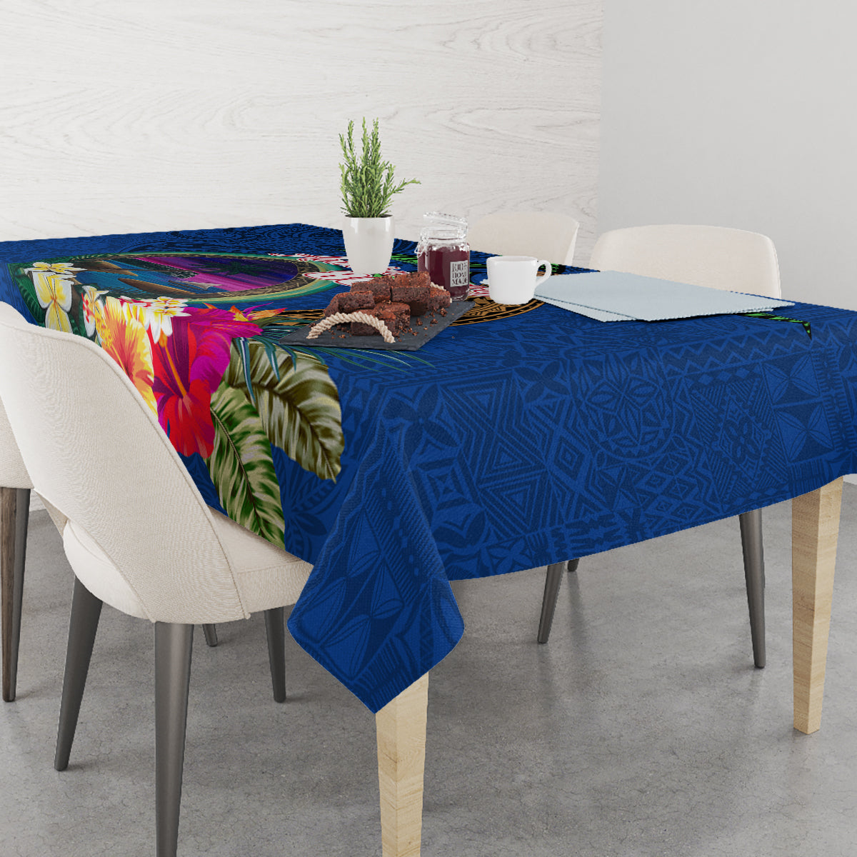 Guam Liberation Day 80th Anniversary Tablecloth Palm Tree and Seal Artwork Hibiscus Polynesian Pattern LT03 - Polynesian Pride