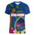 Guam Liberation Day 80th Anniversary Women V-Neck T-Shirt Palm Tree and Seal Artwork Hibiscus Polynesian Pattern