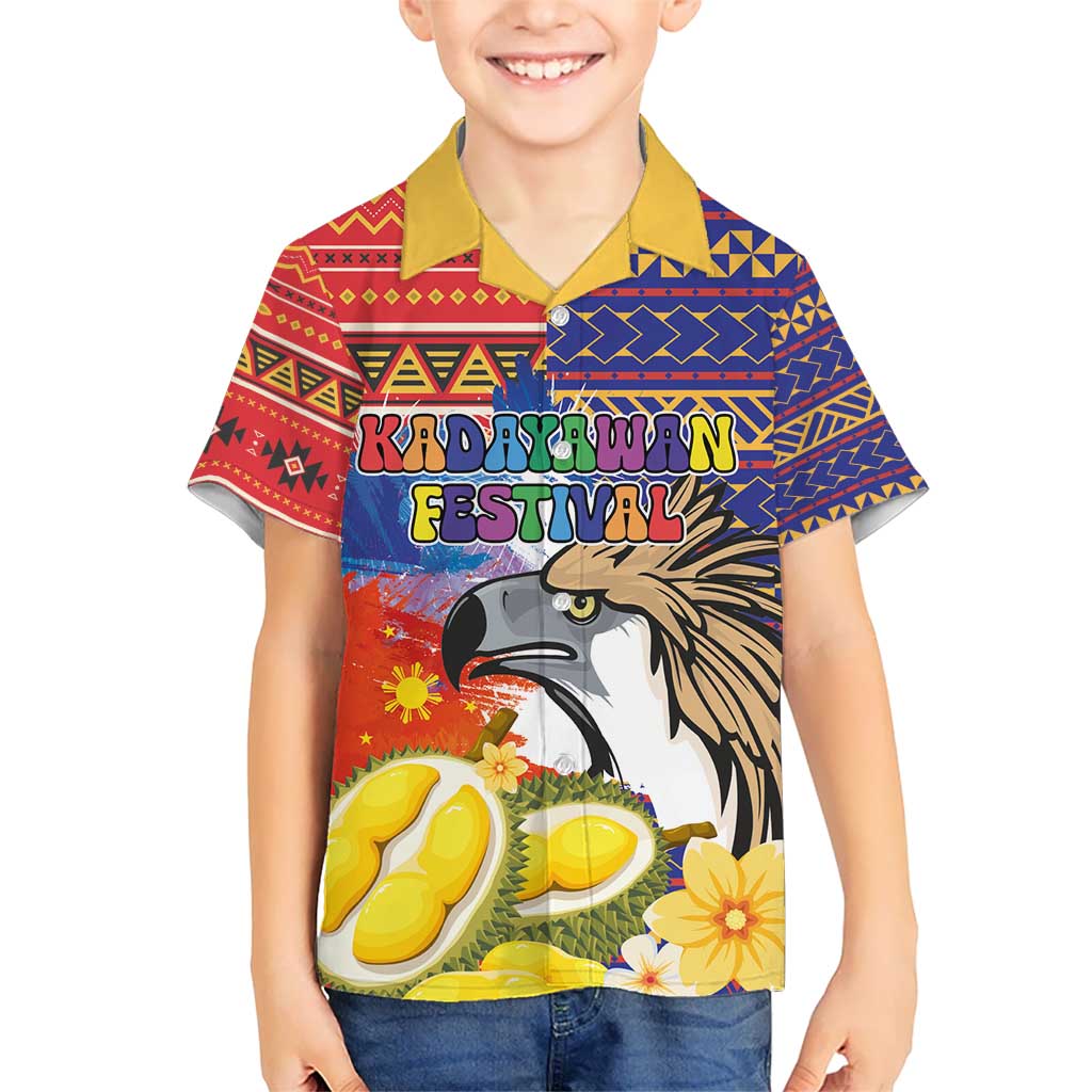Philippines Kadayawan Kid Hawaiian Shirt Filipino Eagle Durian with Polynesian and Igorots Pattern LT03 Kid Red - Polynesian Pride