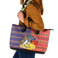 Philippines Kadayawan Leather Tote Bag Filipino Eagle Durian with Polynesian and Igorots Pattern LT03 Red - Polynesian Pride