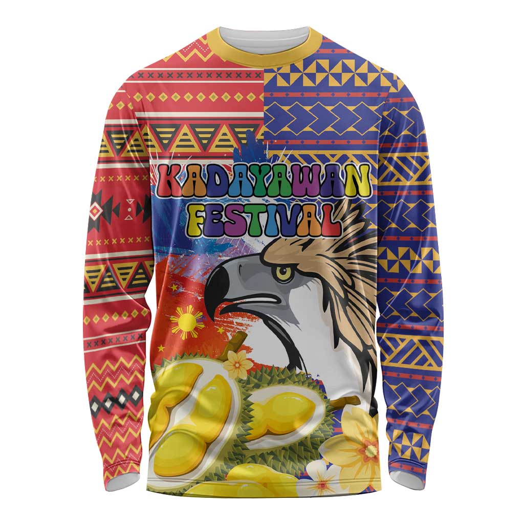 Philippines Kadayawan Long Sleeve Shirt Filipino Eagle Durian with Polynesian and Igorots Pattern LT03 Unisex Red - Polynesian Pride