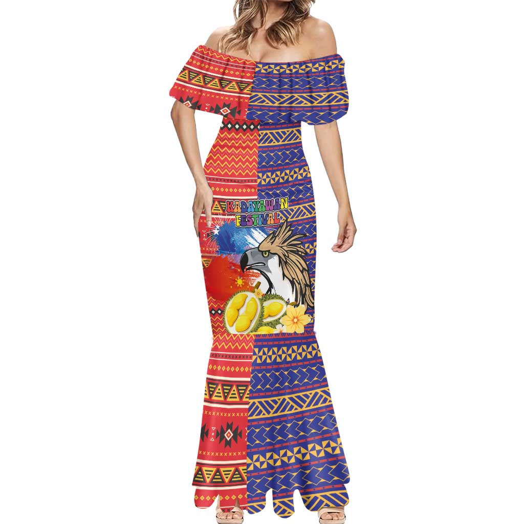 Philippines Kadayawan Mermaid Dress Filipino Eagle Durian with Polynesian and Igorots Pattern LT03 - Polynesian Pride