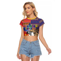 Philippines Kadayawan Raglan Cropped T Shirt Filipino Eagle Durian with Polynesian and Igorots Pattern LT03 Female Red - Polynesian Pride