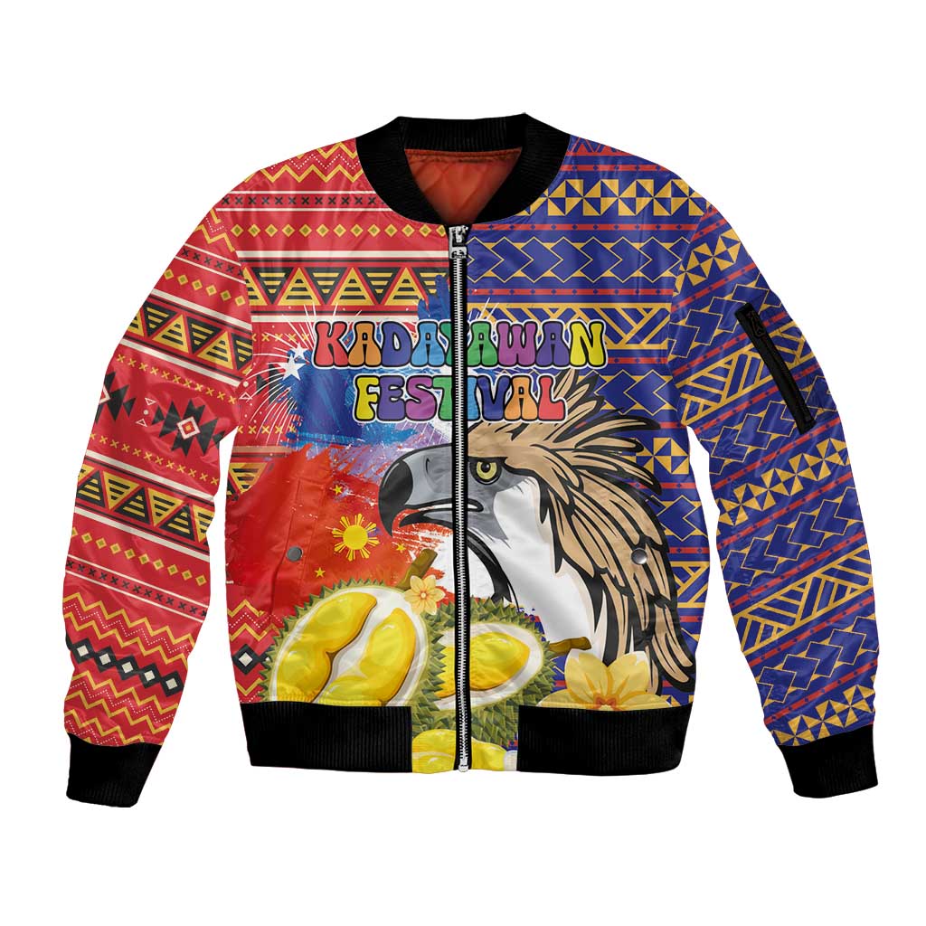 Philippines Kadayawan Sleeve Zip Bomber Jacket Filipino Eagle Durian with Polynesian and Igorots Pattern LT03 Unisex Red - Polynesian Pride