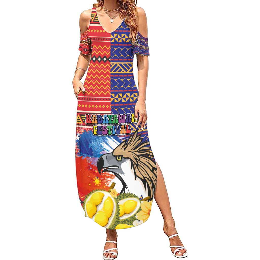 Philippines Kadayawan Summer Maxi Dress Filipino Eagle Durian with Polynesian and Igorots Pattern LT03 Women Red - Polynesian Pride
