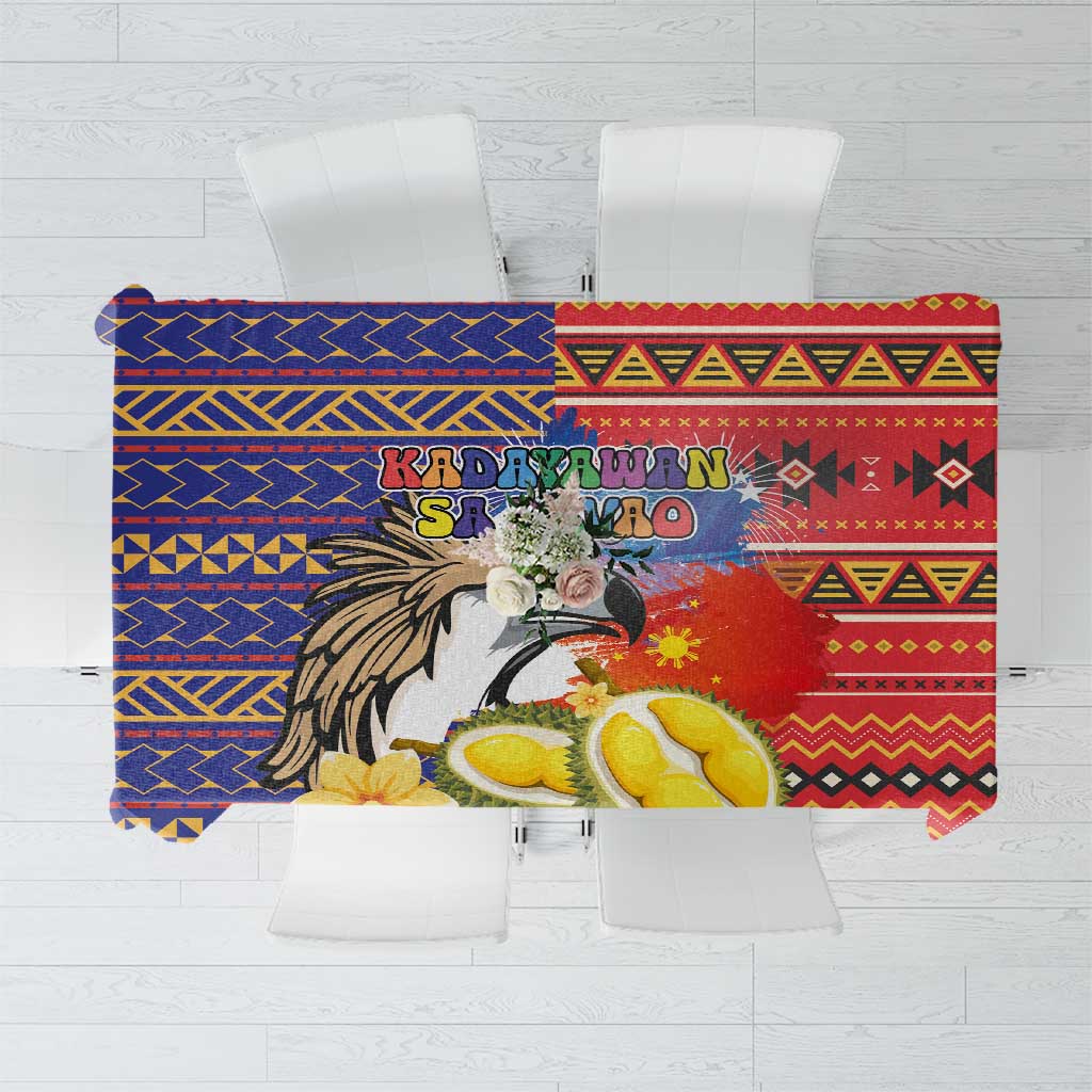 Philippines Kadayawan Tablecloth Filipino Eagle Durian with Polynesian and Igorots Pattern