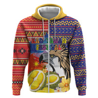 Philippines Kadayawan Zip Hoodie Filipino Eagle Durian with Polynesian and Igorots Pattern LT03 Zip Hoodie Red - Polynesian Pride