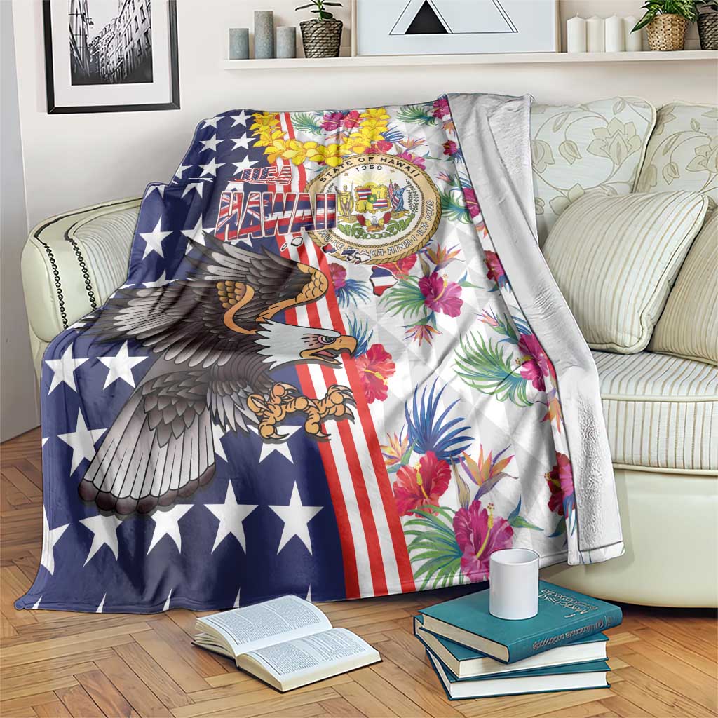 Hawaii and United States Together Blanket Seal of Hawaii and Bald Eagle LT03 White - Polynesian Pride